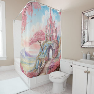Rideaux De Douche Aquarelle rose bleu Imaginaire Château