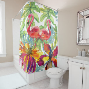 Rideaux De Douche Aquarelle rose Flamant rose tropical