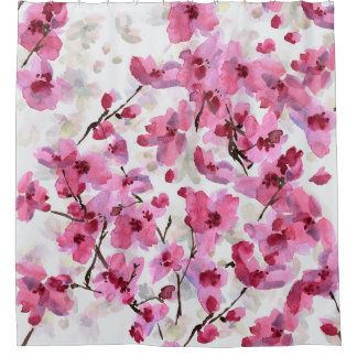 Rideaux De Douche Aquarelle rose Fleur Cerisier Sans Couleur.