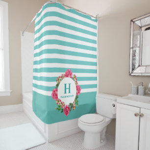 Rideaux De Douche Aquarelle rose rose rouge blanc pétunias Monogramm