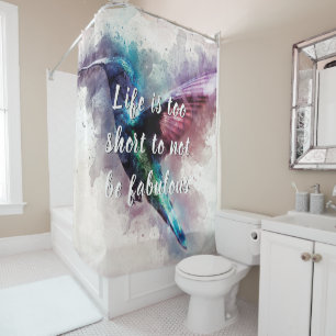 Rideaux De Douche Aquarelle rose, turquoise et violette Colibri