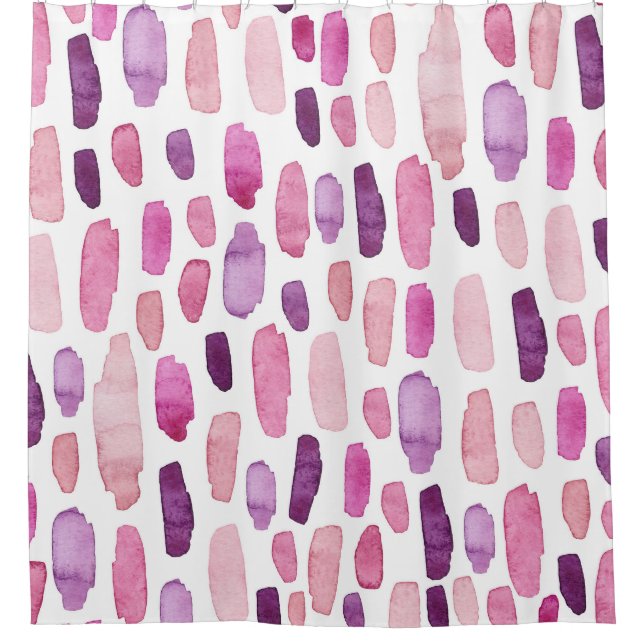 Rideaux De Douche Aquarelle : Rose, Violet Motif. (Devant)