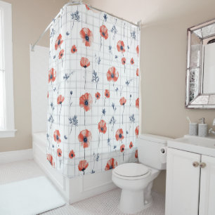 Rideaux De Douche Aquarelle rouge Motif sur blanc