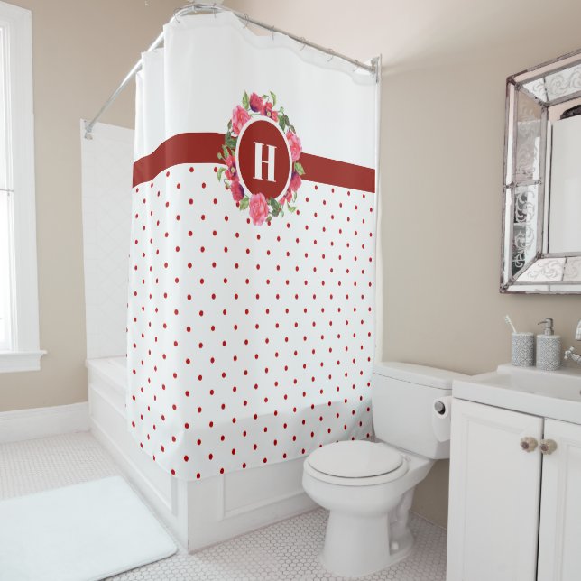 Rideaux De Douche Aquarelle Rouge Poppies Roses Roses Roses Rose Mon (En situation)