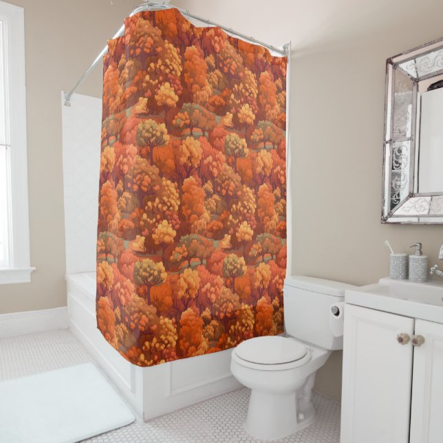 Rideaux De Douche Aquarelle rustique chaude arbres automnaux | Boho  (En situation)