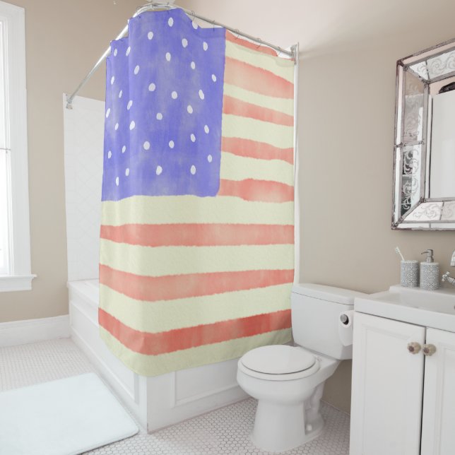 Rideaux De Douche Aquarelle rustique USA drapeau américain (En situation)