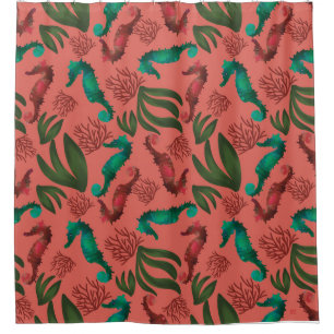 Rideaux De Douche Aquarelle Seahorse Coral Motif nautique