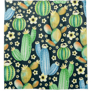 Rideaux De Douche Aquarelle Succulente Cactus Motif Floral