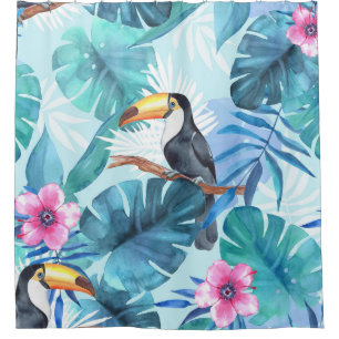 Rideaux De Douche Aquarelle Toucans : Tropical Seamless