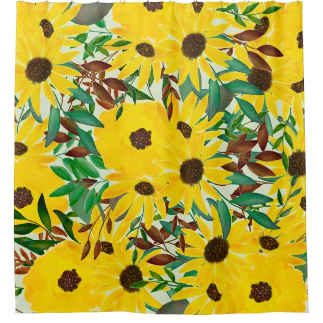 Rideaux De Douche Aquarelle Tournesol Automne motif floral (Devant)