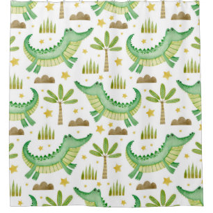 Rideaux De Douche Aquarelle transparente motif de crocodile palmier