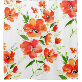Rideaux De Douche Aquarelle transparente motif oranges poppies fleur