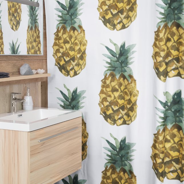 Rideaux De Douche Aquarelle tropicale ananas Motif sans couture (Créateur téléchargé)
