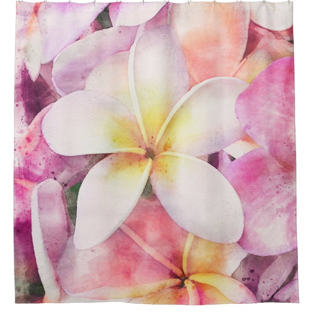 Rideaux De Douche Aquarelle tropicale de la plumeria d'Hawaï (Devant)