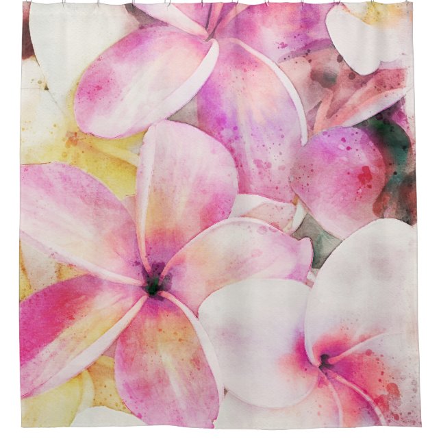 Rideaux De Douche Aquarelle tropicale de la plumeria d'Hawaï (Devant)