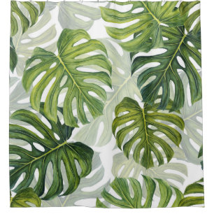 Rideaux De Douche Aquarelle tropicale de Monstera verte