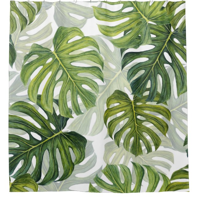 Rideaux De Douche Aquarelle tropicale de Monstera verte (Devant)
