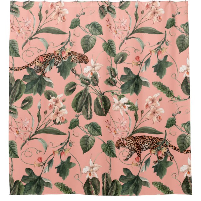 Rideaux De Douche Aquarelle tropicale exotique motif avec orchidée,  (Devant)