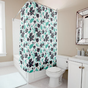 Rideaux De Douche Aquarelle Turquoise peinte en gris Clematis Vin Fl