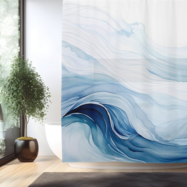 Rideaux De Douche Aquarelle Vagues minimalistes (Créateur téléchargé)