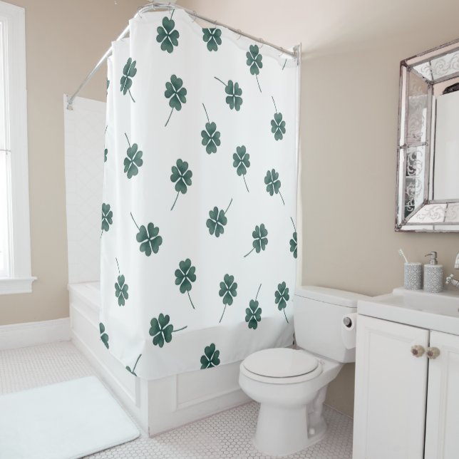 Rideaux De Douche Aquarelle verte à quatre feuilles (En situation)