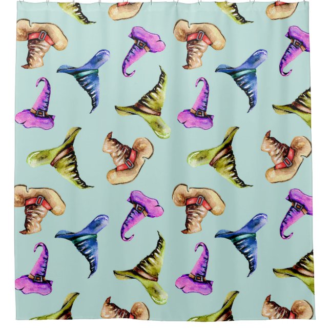 Rideaux De Douche Aquarelle vieux casquettes : arrière - plan bleu. (Devant)