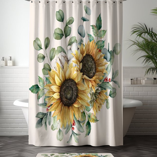 Rideaux De Douche Aquarelle Vintage Tournesol rustique (In situ bedroom)