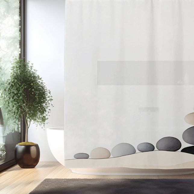 Rideaux De Douche Aquarelle Zen Pierre Jardin Style japonais (Créateur téléchargé)
