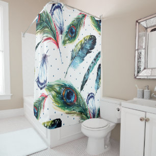 Rideaux De Douche Aquarelles colorées Boho Feathers Illustration