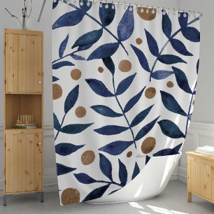 Rideaux De Douche Aquarelles et baies - indigo et beige