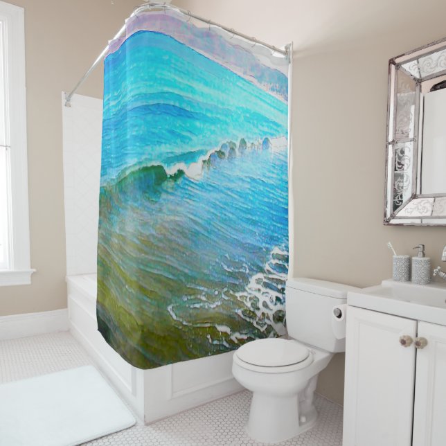 Rideaux De Douche Aquarelles Vagues  (En situation)