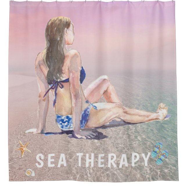 Rideaux De Douche *~* AR29 Sea Therapy Beach Sun Set bain fille (Devant)