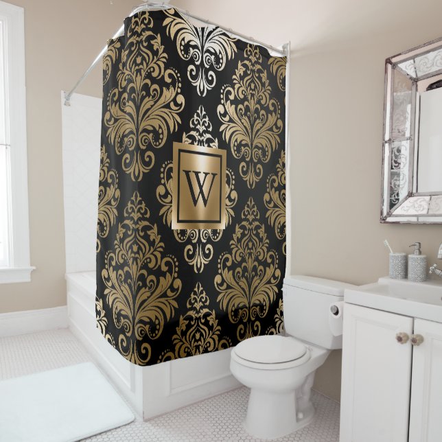 Rideaux De Douche Arabes noirs et d'or (En situation)