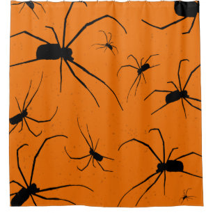 Rideaux De Douche Araignées d'Halloween orange Motif, Araignée noire