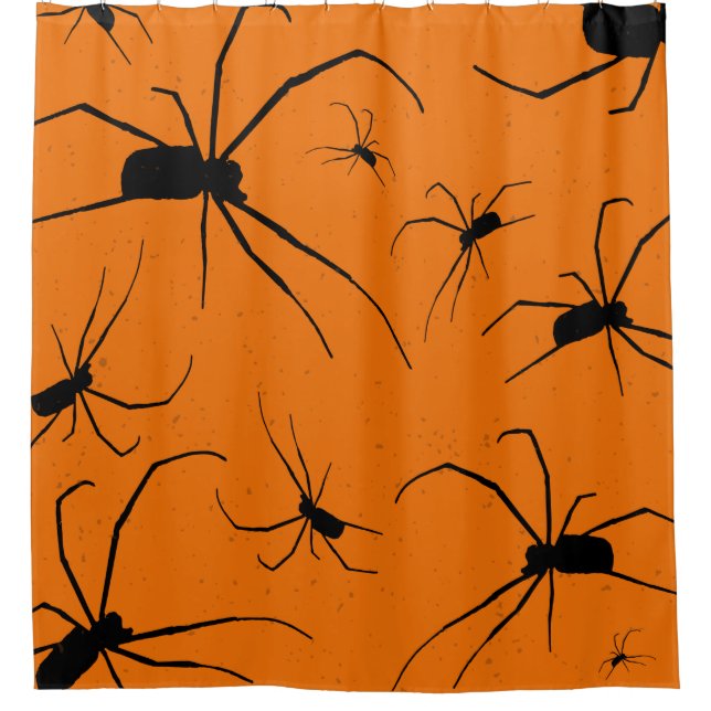 Rideaux De Douche Araignées d'Halloween orange Motif, Araignée noire (Devant)