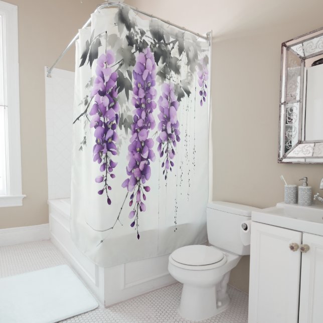 Rideaux De Douche Arbre à fleurs violettes (En situation)