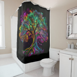 Rideaux De Douche Arbre arc-en-ciel coloré Lucioles Artwork moderne 