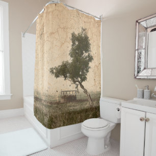 Rideaux De Douche Arbre beige antique vintage rustique de pays de