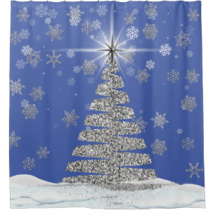 Rideaux De Douche Arbre d'argent et flocons de neige pour Noël Bling