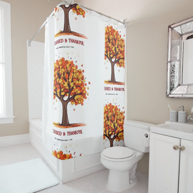 Rideaux De Douche Arbre d'automne heureux Thanksgiving Bénis  (En situation)
