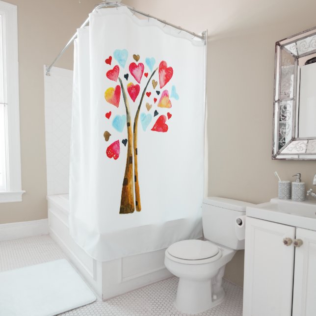 Rideaux De Douche Arbre de coeurs valentines fantaisistes (En situation)
