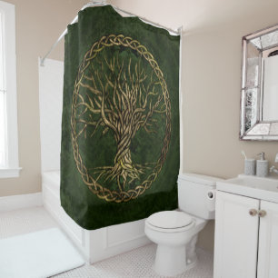 Rideaux De Douche Arbre de la vie - Yggdrasil - vert et or