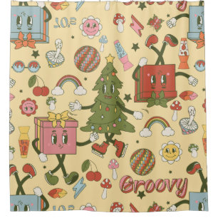 Rideaux De Douche arbre de Noël disco rétro funky 1970