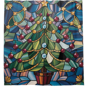 Rideaux De Douche Arbre de Noël en verre coloré de style Tiffany