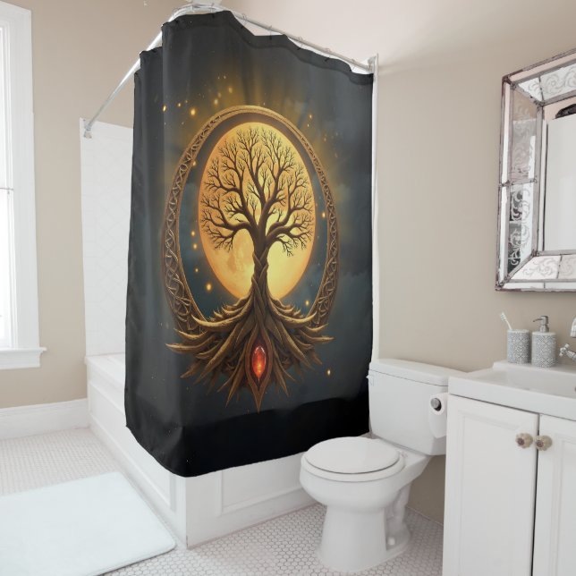 Rideaux De Douche Arbre de Vie – Illumination au Clair de Lune (En situation)