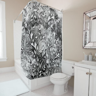 Rideaux De Douche Arbre De Vie - Spirales Feuille Grunge Style 1