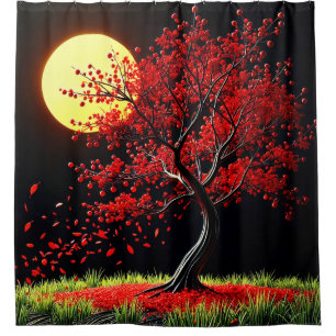 Rideaux De Douche Arbre rouge frappant au clair de lune