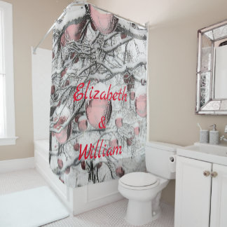 Rideaux De Douche Arbres à neige vintages avec ornements en dessin