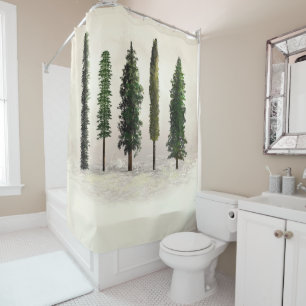 Rideaux De Douche Arbres de la forêt verte vintage rustique