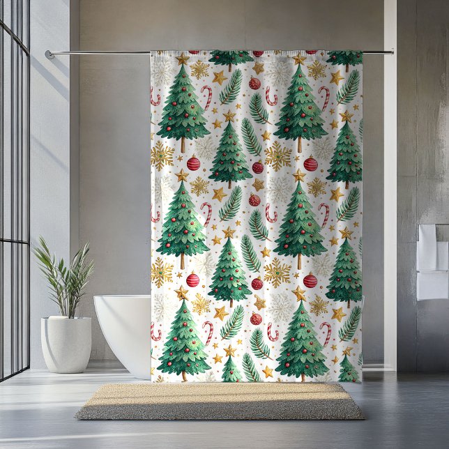 Rideaux de douche Arbres de Noël Élégants Minimali (Elegant Christmas Trees Minimalist Shower Curtain)